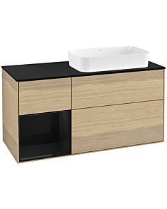 Villeroy und Boch Finion Waschtischunterschrank F272PHPC 120cm, Abdeckplatte black matt, Regal links Glossy Black Lacquer, Oak Veneer