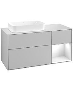 Villeroy und Boch Finion Waschtischunterschrank F281GFGJ 120cm, Abdeckplatte white matt, Regal rechts Glossy white lacquer, Light grey matt