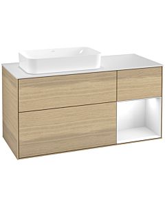 Villeroy und Boch Finion Villeroy und Boch Finion F281GFPC 120cm, cover plate white matt, shelf on the right Glossy white lacquer, Oak Veneer