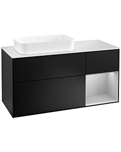 Villeroy und Boch Finion Villeroy und Boch F281GJPD 120cm, plaque de recouvrement blanc mat, étagère à droite gris clair mat, laqué noir mat