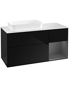 Villeroy und Boch Finion Villeroy und Boch F281GKPH 120cm, plaque de finition blanc mat, étagère droite anthracite mat, Glossy Black Lacquer