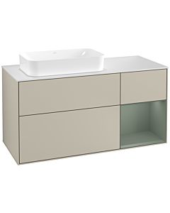 Villeroy und Boch Finion Villeroy und Boch F281GMHH 120cm, plaque de finition blanc mat, étagère à droite Olive Matt Lacquer , Sand Matt Lacquer