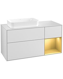Villeroy und Boch Finion Villeroy und Boch F281HFMT 120cm, plaque de recouvrement blanc mat, étagère droite or mat, laqué blanc mat