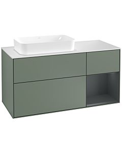 Villeroy und Boch Finion Waschtischunterschrank F281HGGM 120cm, Abdeckplatte white matt, Regal rechts Midnight Blue Matt Lacquer, Olive Matt Lacquer