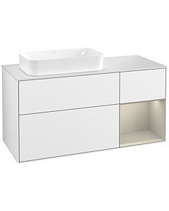 Villeroy und Boch Finion Villeroy und Boch F281HHGF 120cm, plaque de finition blanc mat, étagère à droite Sand laqué blanc mat