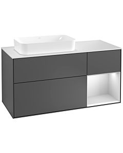 Villeroy und Boch Finion Waschtischunterschrank F281MTGK 120cm, Abdeckplatte white matt, Regal rechts White matt lacquer, Anthracite matt