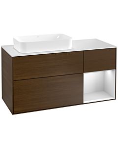 Villeroy und Boch Finion Villeroy und Boch F281MTGN 120cm, plaque de finition blanc mat, étagère droite laqué blanc mat, placage noyer