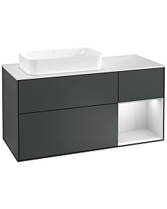 Villeroy und Boch Finion Villeroy und Boch F281MTHG 120cm, plaque de finition blanc mat, étagère droite laqué blanc mat, Midnight Blue Matt Lacquer