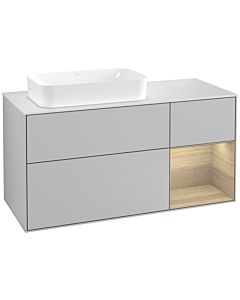 Villeroy und Boch Finion Villeroy und Boch F281PCGJ 120cm, plaque de finition blanc mat, étagère à droite Oak Veneer , gris clair mat