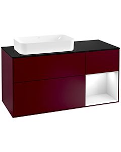 Villeroy und Boch Finion Waschtischunterschrank F282GFHB 120cm, Abdeckplatte black matt, Regal rechts Glossy white lacquer, Peony Matt