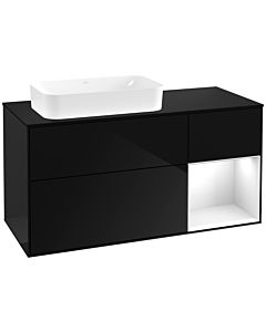Villeroy und Boch Finion Villeroy und Boch F282GFPH 120cm, plaque de finition noir mat, étagère à droite Laque blanc brillant, Glossy Black Lacquer