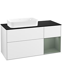 Villeroy und Boch Finion Villeroy und Boch F282GMGF 120cm, plaque de finition noir mat, étagère à droite Olive Matt Lacquer , laqué blanc brillant