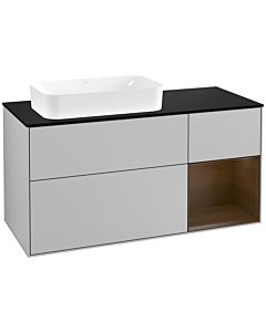 Villeroy und Boch Finion Villeroy und Boch F282GNGJ 120cm, plaque de finition noir mat, étagère droite placage noyer, gris clair mat