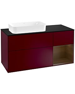 Villeroy und Boch Finion Waschtischunterschrank F282GNHB 120cm, Abdeckplatte black matt, Regal rechts Walnut veneer, Peony Matt