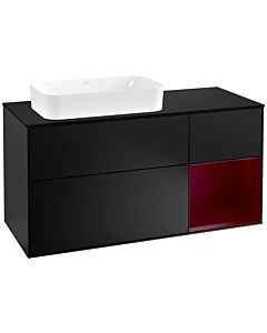 Villeroy und Boch Finion Waschtischunterschrank F282HBPD 120cm, Abdeckplatte black matt, Regal rechts Peony, Black matt lacquer