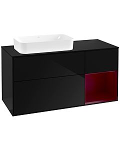 Villeroy und Boch Finion Waschtischunterschrank F282HBPH 120cm, Abdeckplatte black matt, Regal rechts Peony, Glossy Black Lacquer