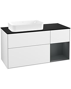 Villeroy und Boch Finion Waschtischunterschrank F282HGGF 120cm, Abdeckplatte black matt, Regal rechts Midnight Blue Matt Lacquer, Glossy white lacquer