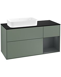 Villeroy und Boch Finion Waschtischunterschrank F282HGGM 120cm, Abdeckplatte black matt, Regal rechts Midnight Blue Matt Lacquer, Olive Matt Lacquer