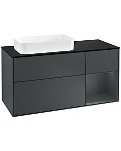 Villeroy und Boch Finion Waschtischunterschrank F282HGHG 120cm, Abdeckplatte black matt, Regal rechts Midnight Blue Matt Lacquer, Midnight Blue Matt Lacquer