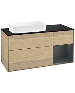 Villeroy und Boch Finion Waschtischunterschrank F282HGPC 120cm, Abdeckplatte black matt, Regal rechts Midnight Blue Matt Lacquer, Oak Veneer