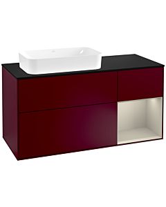 Villeroy und Boch Finion Waschtischunterschrank F282HHHB 120cm, Abdeckplatte black matt, Regal rechts Sand Matt, Peony Matt