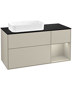 Villeroy und Boch Finion Villeroy und Boch F282HHHH 120cm, plaque de finition noir mat, étagère à droite Sand matt, Sand Matt Lacquer