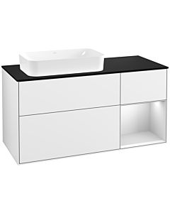 Villeroy und Boch Finion Villeroy und Boch F282MTGF 120cm, plaque de finition noir mat, étagère à droite laqué blanc mat, laqué blanc brillant