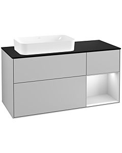Villeroy und Boch Finion Villeroy und Boch F282MTGJ 120cm, plaque de finition noir mat, étagère à droite laqué blanc mat, gris clair mat