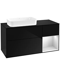 Villeroy und Boch Finion Villeroy und Boch F282MTPH 120cm, plaque de finition noir mat, étagère à droite laqué blanc mat, Glossy Black Lacquer