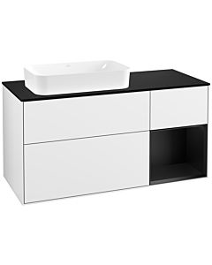 Villeroy und Boch Finion Waschtischunterschrank F282PDGF 120cm, Abdeckplatte black matt, Regal rechts Black matt lacquer, Glossy white lacquer