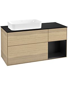 Villeroy und Boch Finion Waschtischunterschrank F282PDPC 120cm, Abdeckplatte black matt, Regal rechts Black matt lacquer, Oak Veneer