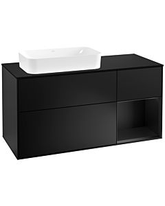 Villeroy und Boch Finion Villeroy und Boch F282PDPD 120cm, plaque de finition noir mat, étagère à droite laqué noir mat, laqué noir mat