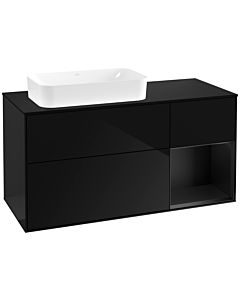 Villeroy und Boch Finion Waschtischunterschrank F282PDPH 120cm, Abdeckplatte black matt, Regal rechts Black matt lacquer, Glossy Black Lacquer