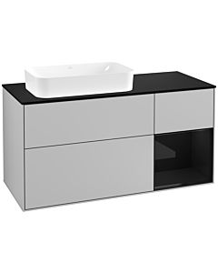 Villeroy und Boch Finion Villeroy und Boch F282PHGJ 120cm, plaque de finition noir mat, étagère à droite Glossy Black Lacquer , gris clair mat