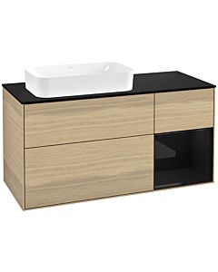 Villeroy und Boch Finion Waschtischunterschrank F282PHPC 120cm, Abdeckplatte black matt, Regal rechts Glossy Black Lacquer, Oak Veneer