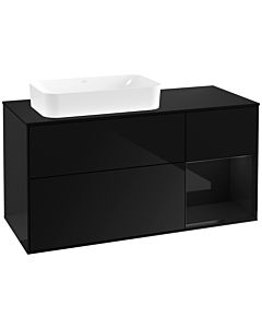Villeroy und Boch Finion Villeroy und Boch F282PHPH 120cm, plaque de finition noir mat, étagère à droite Glossy Black Lacquer , Glossy Black Lacquer
