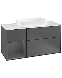 Villeroy und Boch Finion Villeroy und Boch F291GKGK 120cm, plaque de recouvrement blanc mat, étagère gauche anthracite mat, anthracite mat