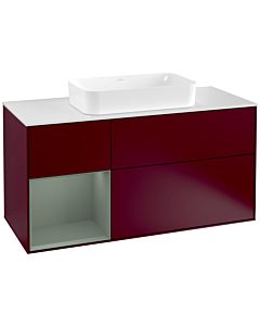 Villeroy und Boch Finion Villeroy und Boch F291GMHB 120cm, plaque de finition blanc mat, étagère à gauche Olive Matt Lacquer , Peony Matt