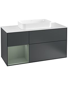 Villeroy und Boch Finion Villeroy und Boch F291GMHG 120cm, plaque de finition blanc mat, étagère gauche Olive Matt Lacquer , Midnight Blue Matt Lacquer