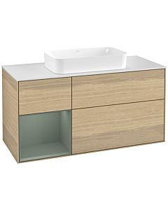 Villeroy und Boch Finion Villeroy und Boch F291GMPC 120cm, plaque de finition blanc mat, étagère à gauche Olive Matt Lacquer , Oak Veneer