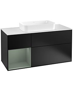 Villeroy und Boch Finion Villeroy und Boch F291GMPD 120cm, plaque de recouvrement blanc mat, étagère gauche Olive Matt Lacquer , laqué noir mat