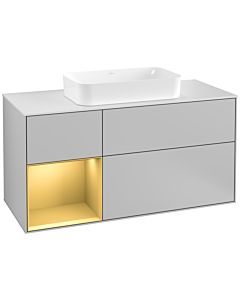 Villeroy und Boch Finion Villeroy und Boch F291HFGJ 120cm, plaque de recouvrement blanc mat, étagère gauche or mat, gris clair mat