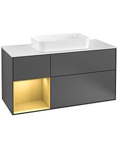 Villeroy und Boch Finion Villeroy und Boch F291HFGK 120cm, plaque de recouvrement blanc mat, étagère gauche or mat, anthracite mat