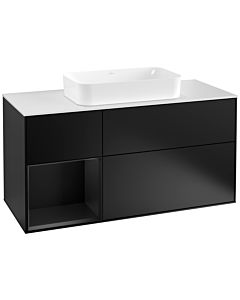 Villeroy und Boch Finion Villeroy und Boch F291PDPD 120cm, plaque de recouvrement blanc mat, étagère gauche laqué noir mat, laqué noir mat