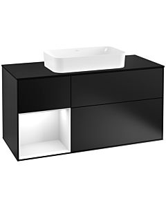 Villeroy und Boch Finion Waschtischunterschrank F292GFPD 120cm, Abdeckplatte black matt, Regal links Glossy white lacquer, Black matt lacquer
