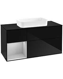 Villeroy und Boch Finion Waschtischunterschrank F292GJPH 120cm, Abdeckplatte black matt, Regal links Light grey matt, Glossy Black Lacquer
