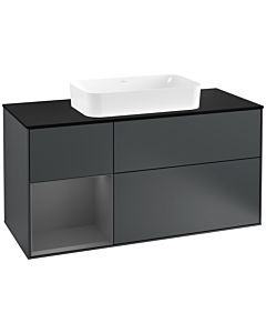 Villeroy und Boch Finion Waschtischunterschrank F292GKHG 120cm, Abdeckplatte black matt, Regal links Anthracite matt, Midnight Blue Matt Lacquer
