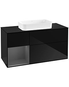 Villeroy und Boch Finion Waschtischunterschrank F292GKPH 120cm, Abdeckplatte black matt, Regal links Anthracite matt, Glossy Black Lacquer