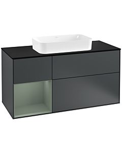 Villeroy und Boch Finion Waschtischunterschrank F292GMHG 120cm, Abdeckplatte black matt, Regal links Olive Matt Lacquer, Midnight Blue Matt Lacquer