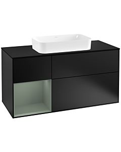 Villeroy und Boch Finion Waschtischunterschrank F292GMPD 120cm, Abdeckplatte black matt, Regal links Olive Matt Lacquer, Black matt lacquer